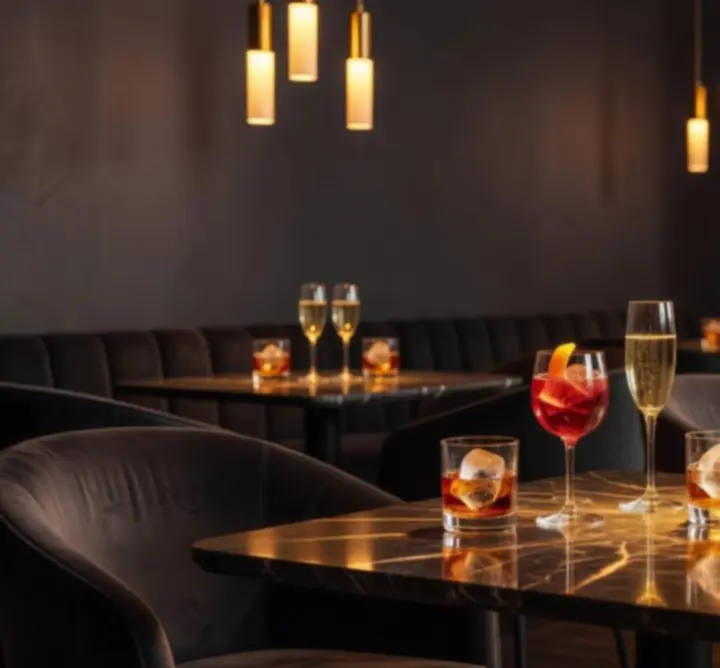 Elegáns esti világítás és arany részletek a Modern Lounge Hall grafitszürke tereiben