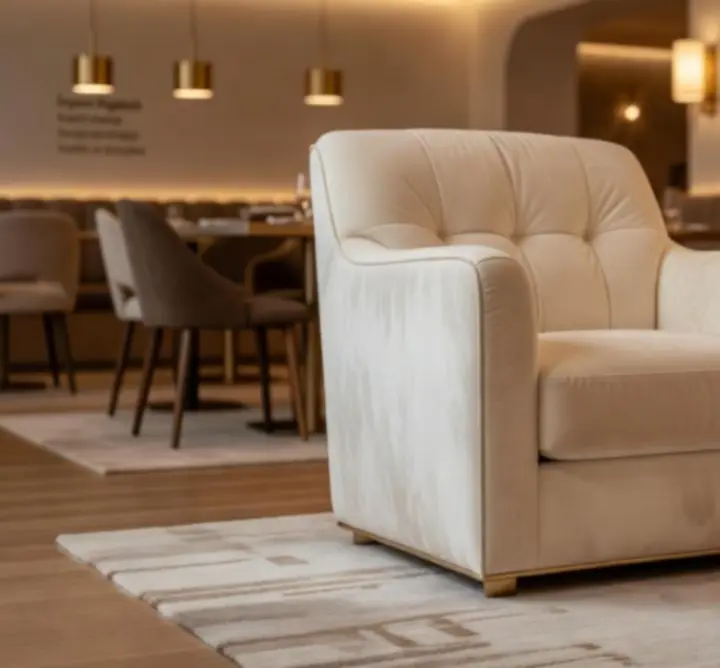 Luxus lounge enteriőr részlet arany és meleg fényekkel