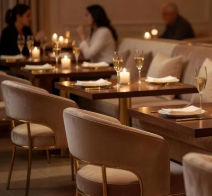 Hangulatos esti világítás a Modern Lounge Hall éttermében